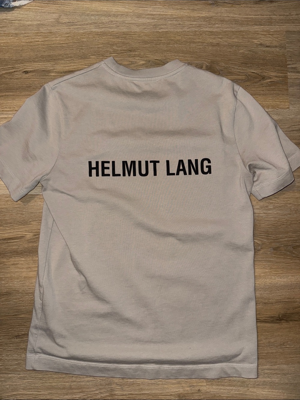 Helmut Lang Beige Crewneck Tee with Black Back Logo